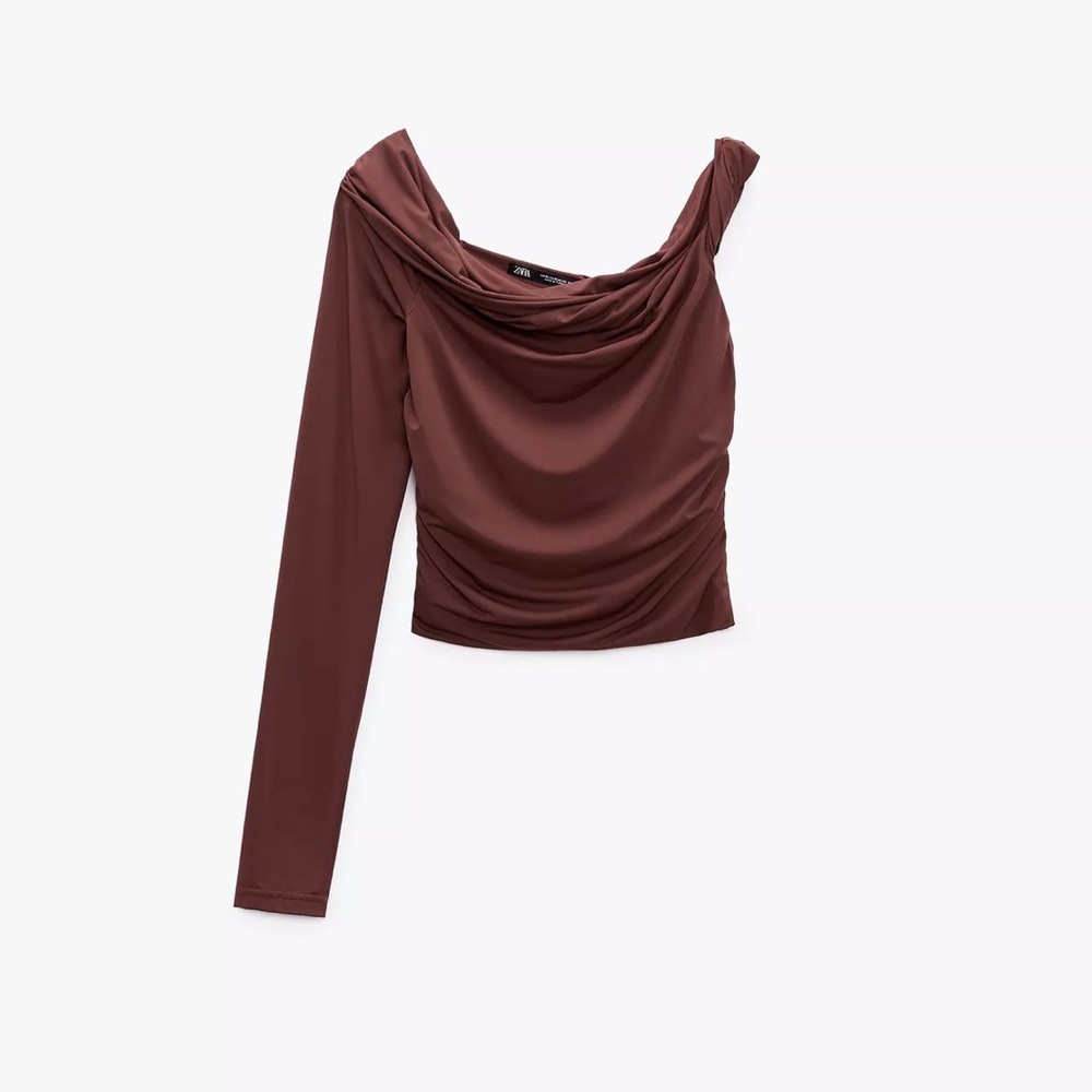 Zara brown Asymmetrical Long Sleeve Blouse